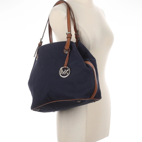 Michael Kors Dark Blue and Brown Shoulder Bag - Picture 1 of 7
